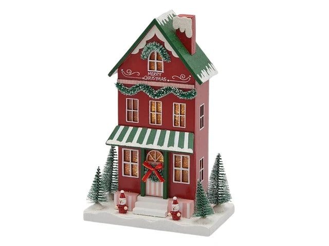 EDG - Casetta Natalizia LED in Legno H27,5 cm Verde Rossa