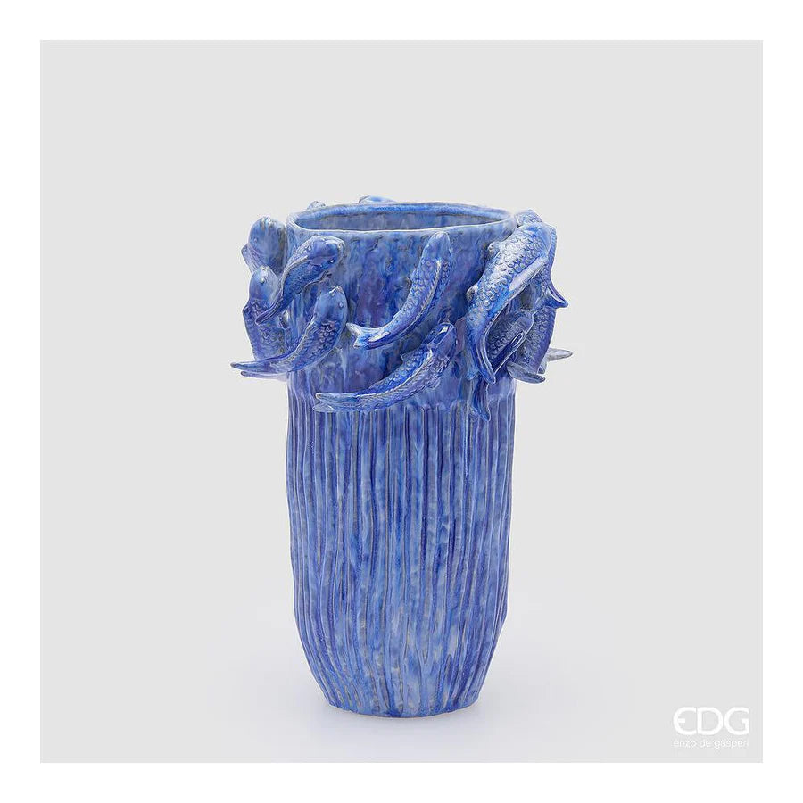 EDG - Vaso Chakra Carpa Koi H.32,5 D.22 Blue In Ceramica
