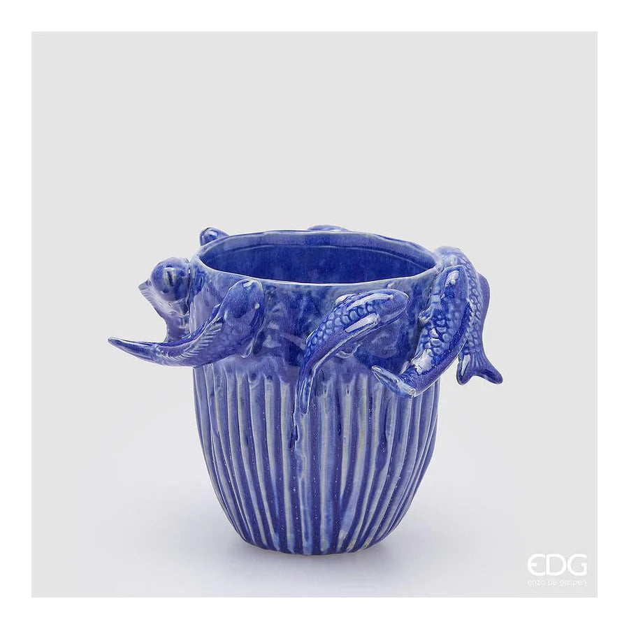 EDG - Vaso Chakra Carpa Koi H.16.5 D.20 Blue In Ceramica