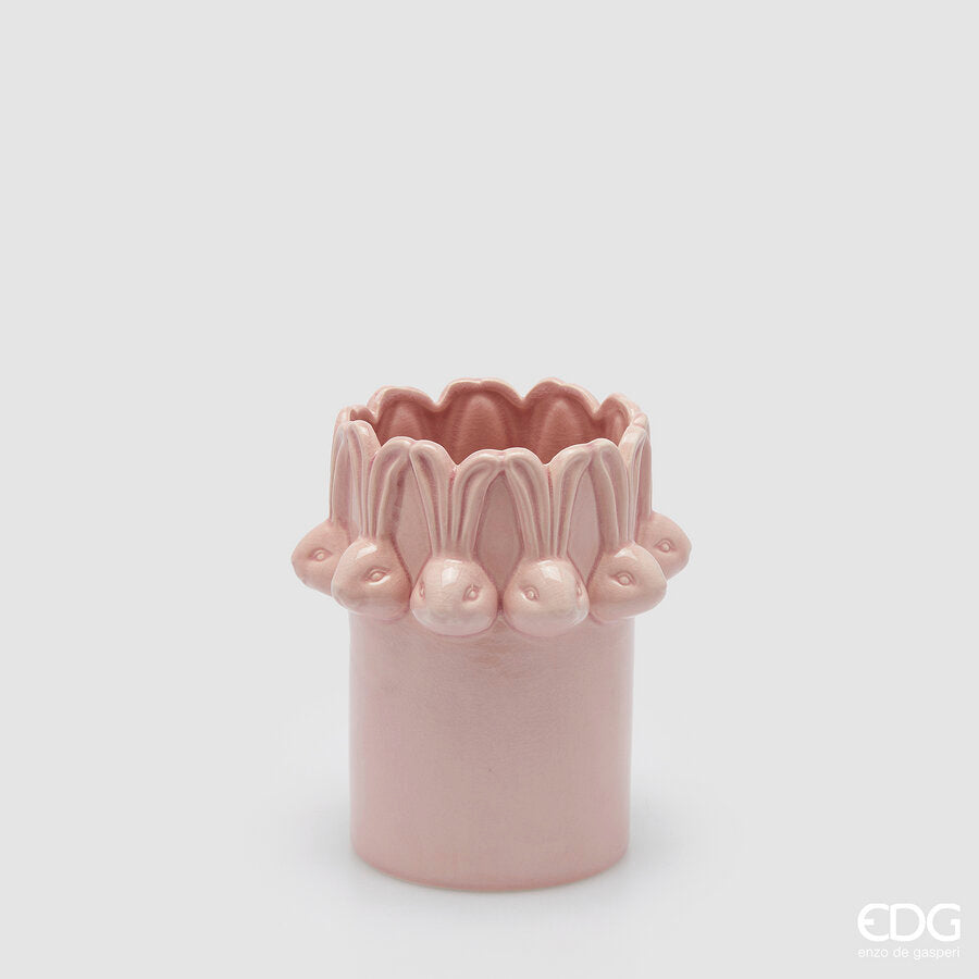 EDG - Vaso Cilindro Conigli H 19cm Rosa