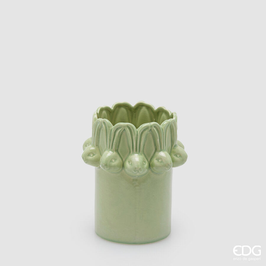 EDG - Vaso Cilindro Conigli H 19cm Verde