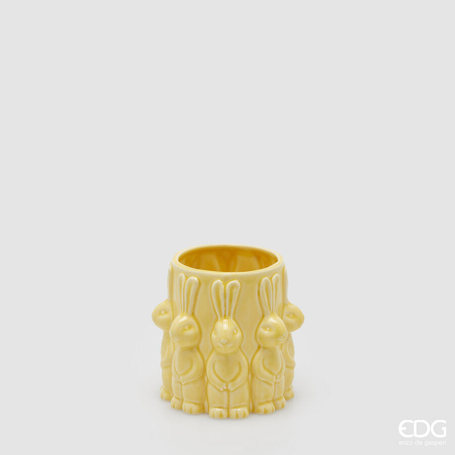 EDG - Vaso Cilindro Conigli H 13cm Giallo