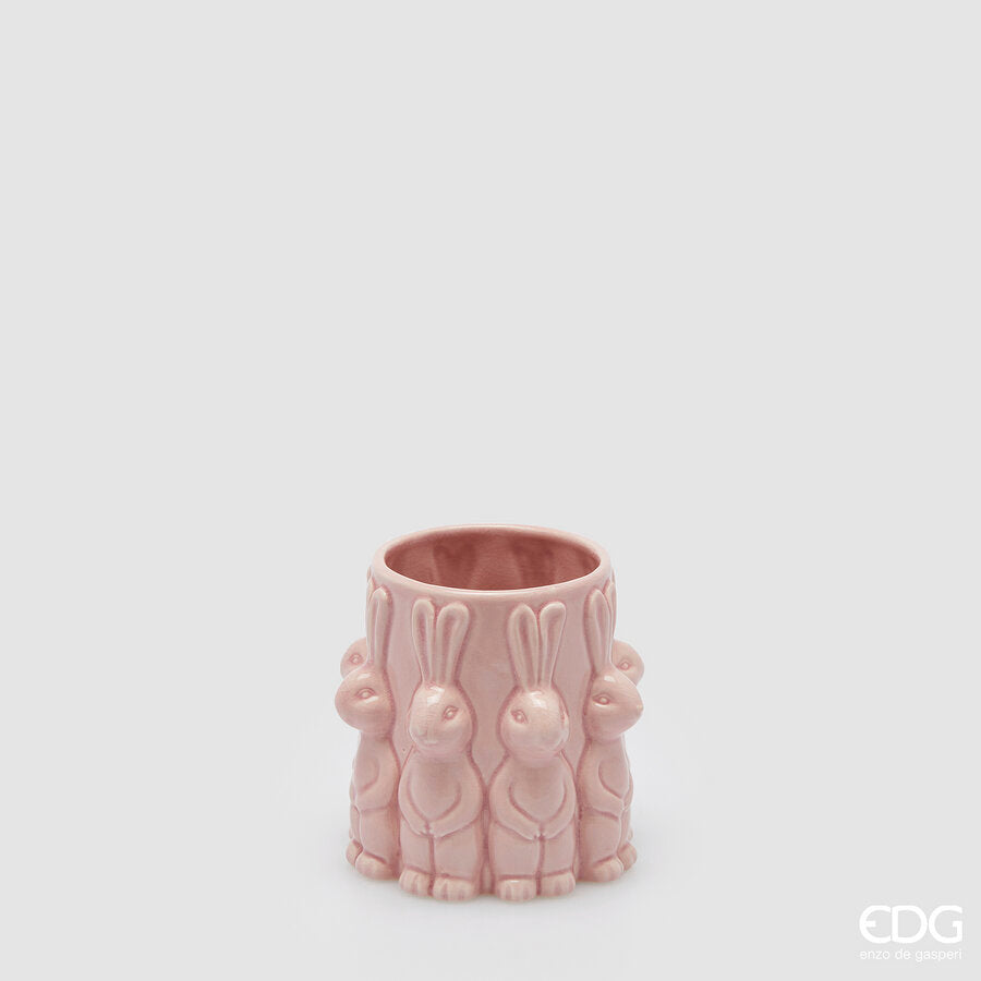 EDG - Vaso Cilindro Conigli H 13cm Rosa
