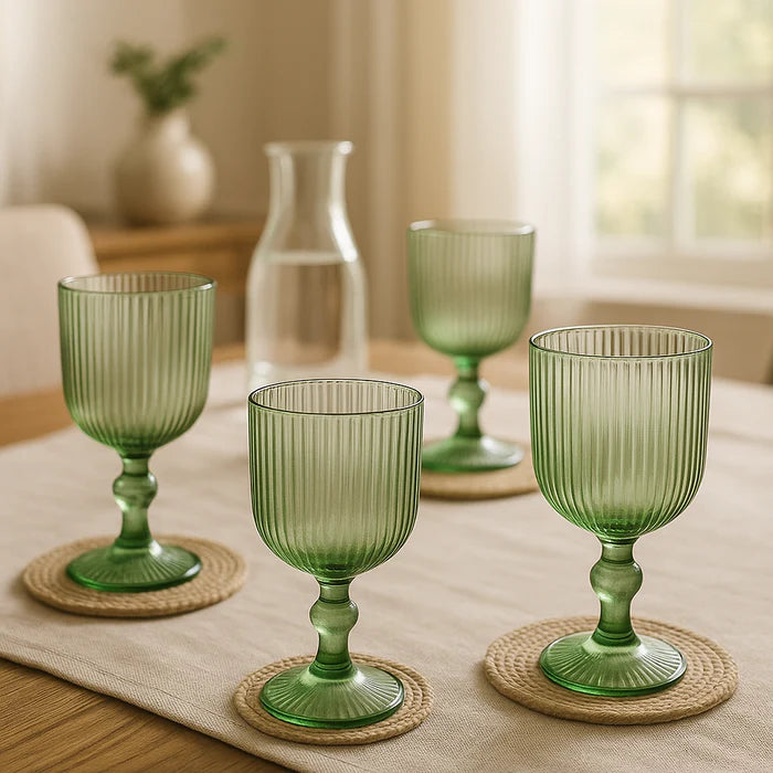 EDG Enzo De Gasperi - Set 6 Calici Vino Righe H16 D9 cm Verde Oliva