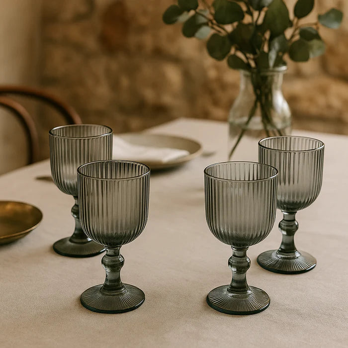 EDG Enzo De Gasperi - Set 6 Calici Vino Righe H16 D9 cm Grigio Fumè