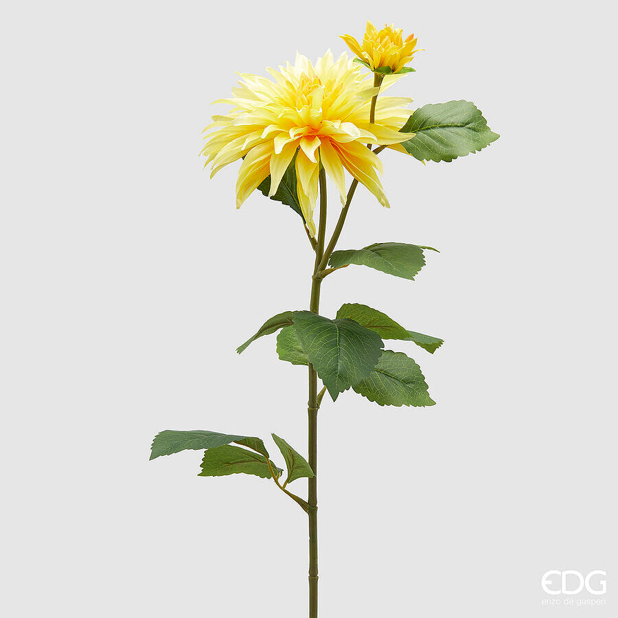 EDG - Ramo Dalia Artificiale con Bocciolo H 80cm Giallo