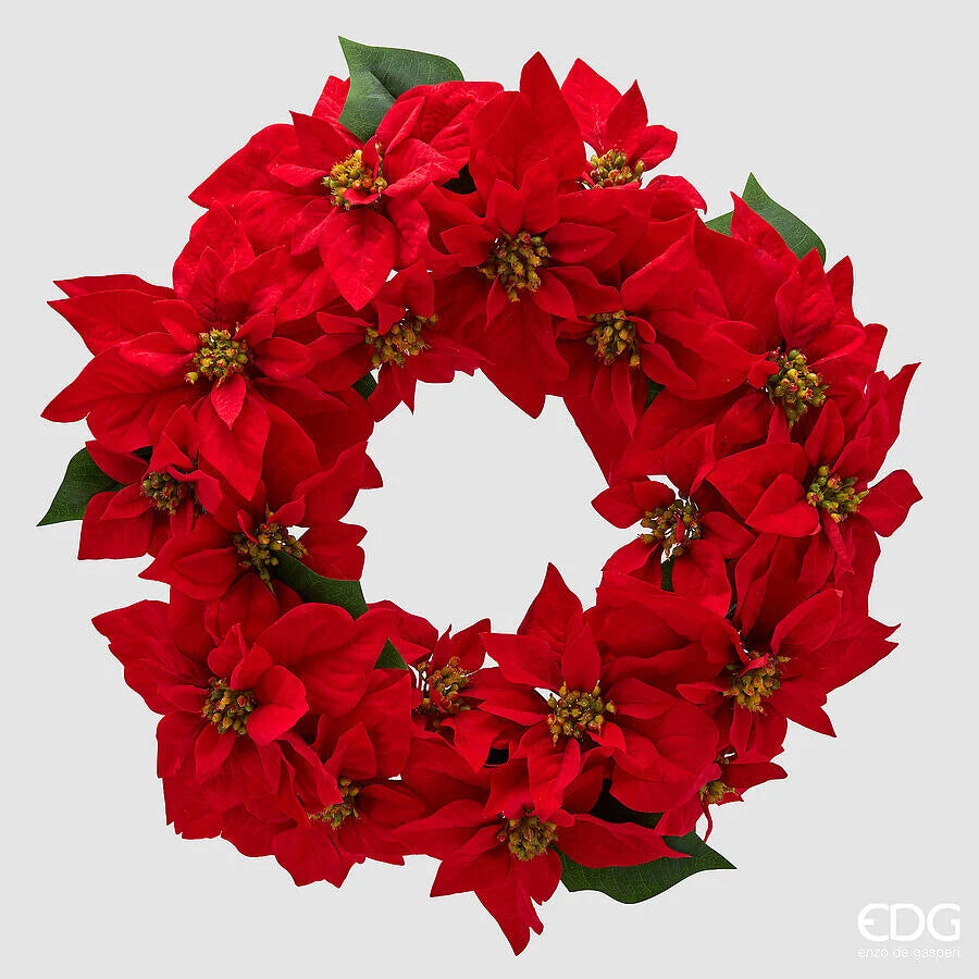 EDG - Corona Stelle Natale Con Foglie D55 Cm