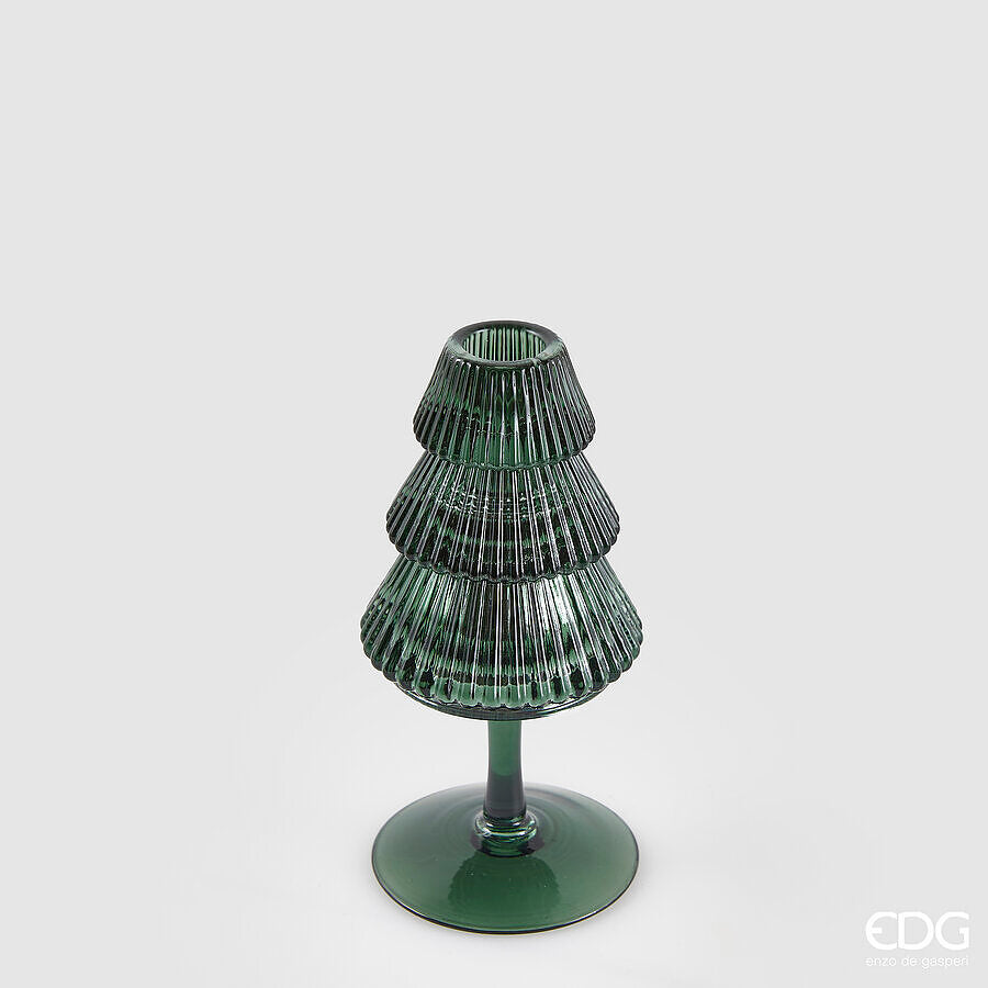 EDG - Portacandela Vetro Pino H 16 cm Verde
