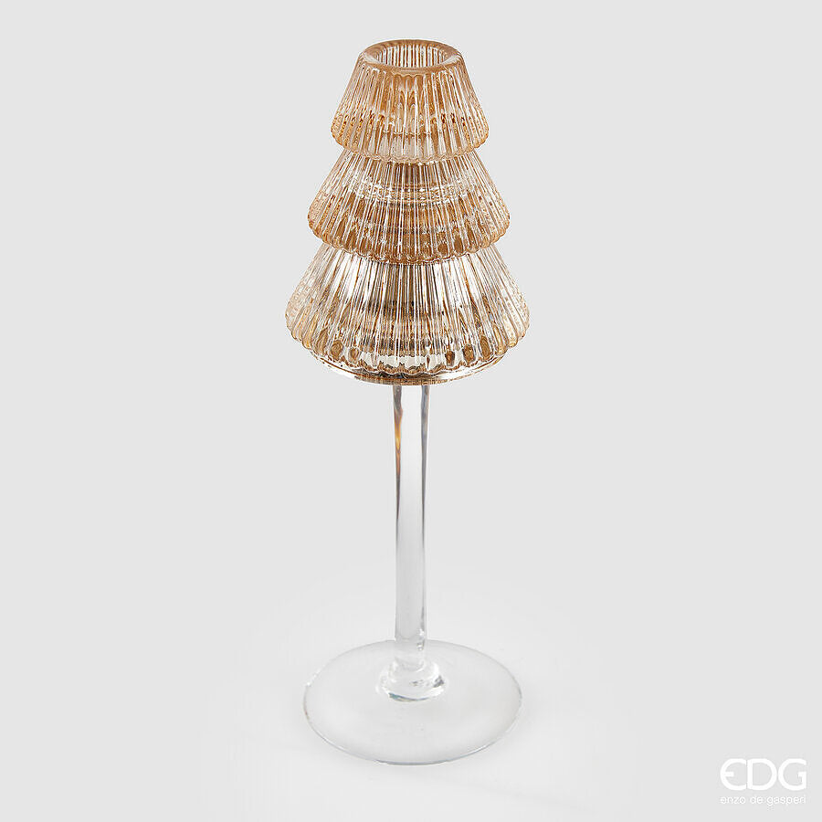 EDG - Portacandela Vetro Pino h 25cm Ambra