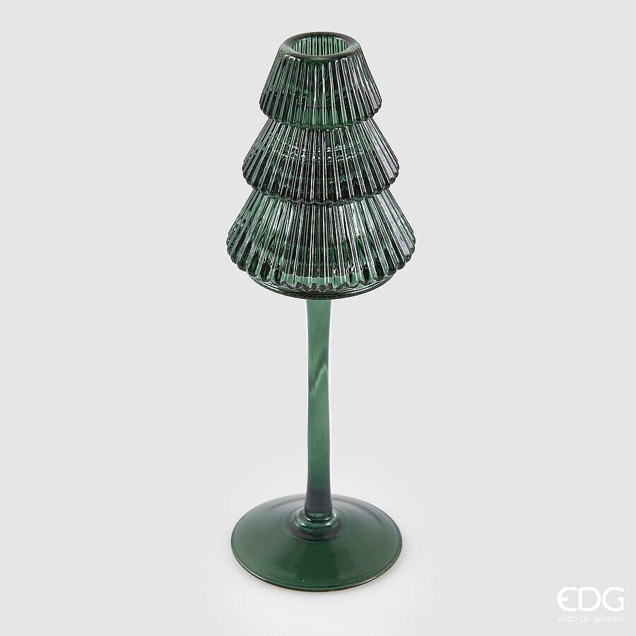 EDG - Portacandela Vetro Pino h 25cm Verde