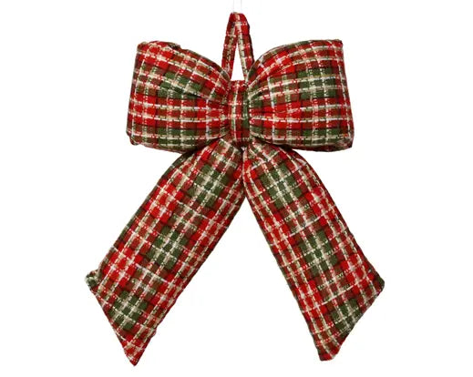 Garden Foggia - Fiocco Natalizio Imbottito in Tessuto Tartan Rosso e Verde