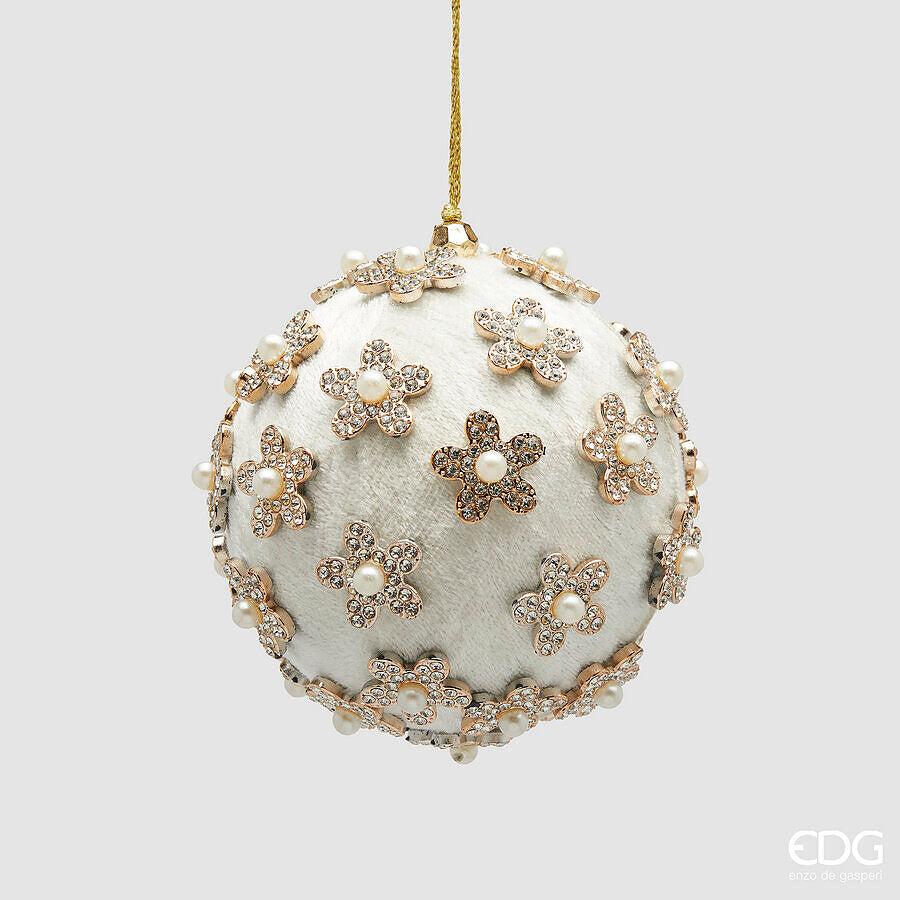 EDG Addobbo Palla Flower D.10 cm Bianco Perla