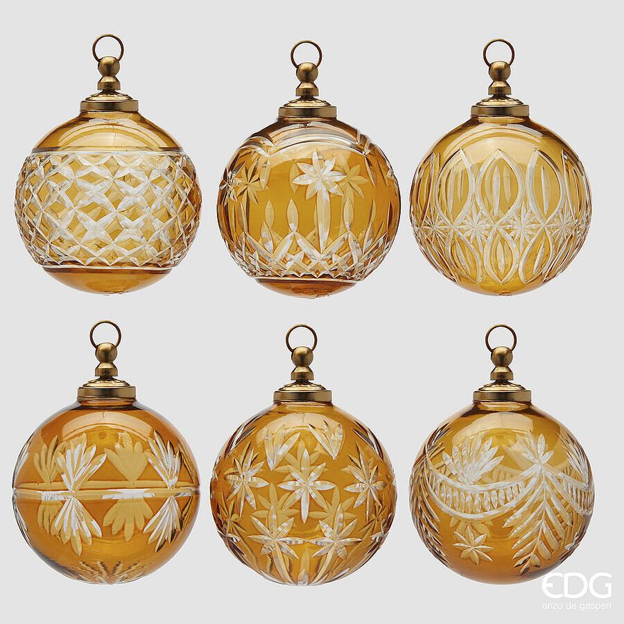EDG - Addobbo Pallina in Vetro Ambra con Intagli Ø10 cm