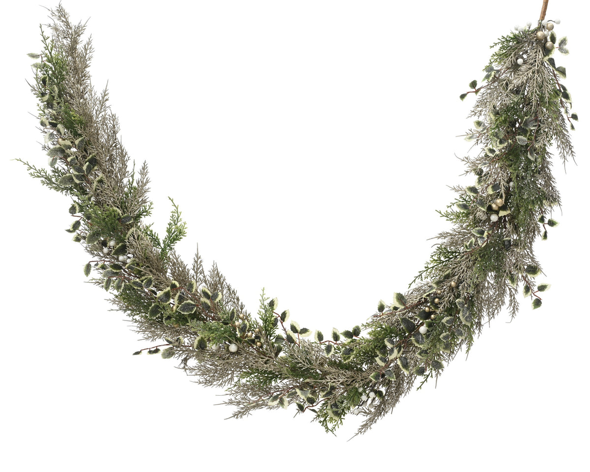 Garden Foggia - Festone Foglie e Bacche Champagne H 180cm