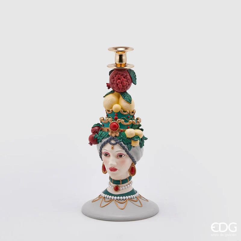 EDG Enzo De Gasperi Portacandela Sicily Poly Verde H31 cm