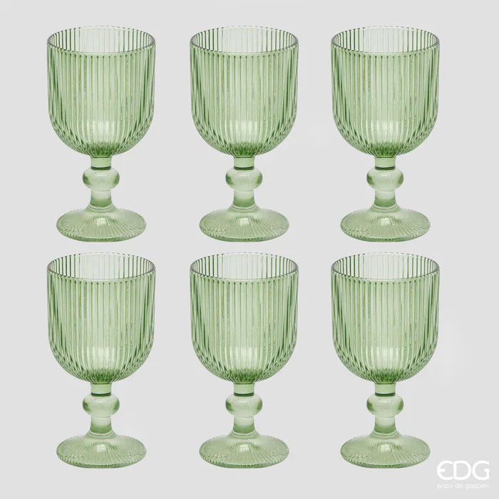 EDG Enzo De Gasperi - Set 6 Calici Acqua Righe H14 D8 cm Verde