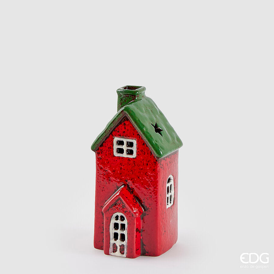 EDG - Casetta LED Rossa con Tetto Verde H15,5 cm
