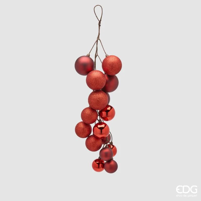 EDG - Decoro Grappolo con Palline 16 pz Rosso