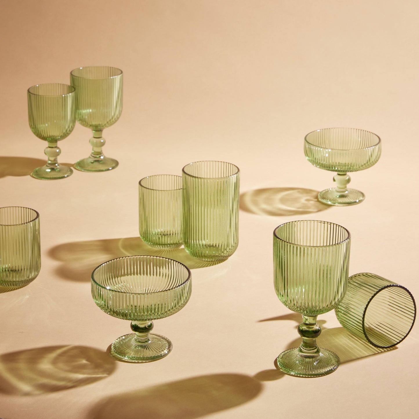 EDG Enzo De Gasperi - Set 4 Bicchieri Tumbler Acqua Righe H9 D7 cm Verde Oliva