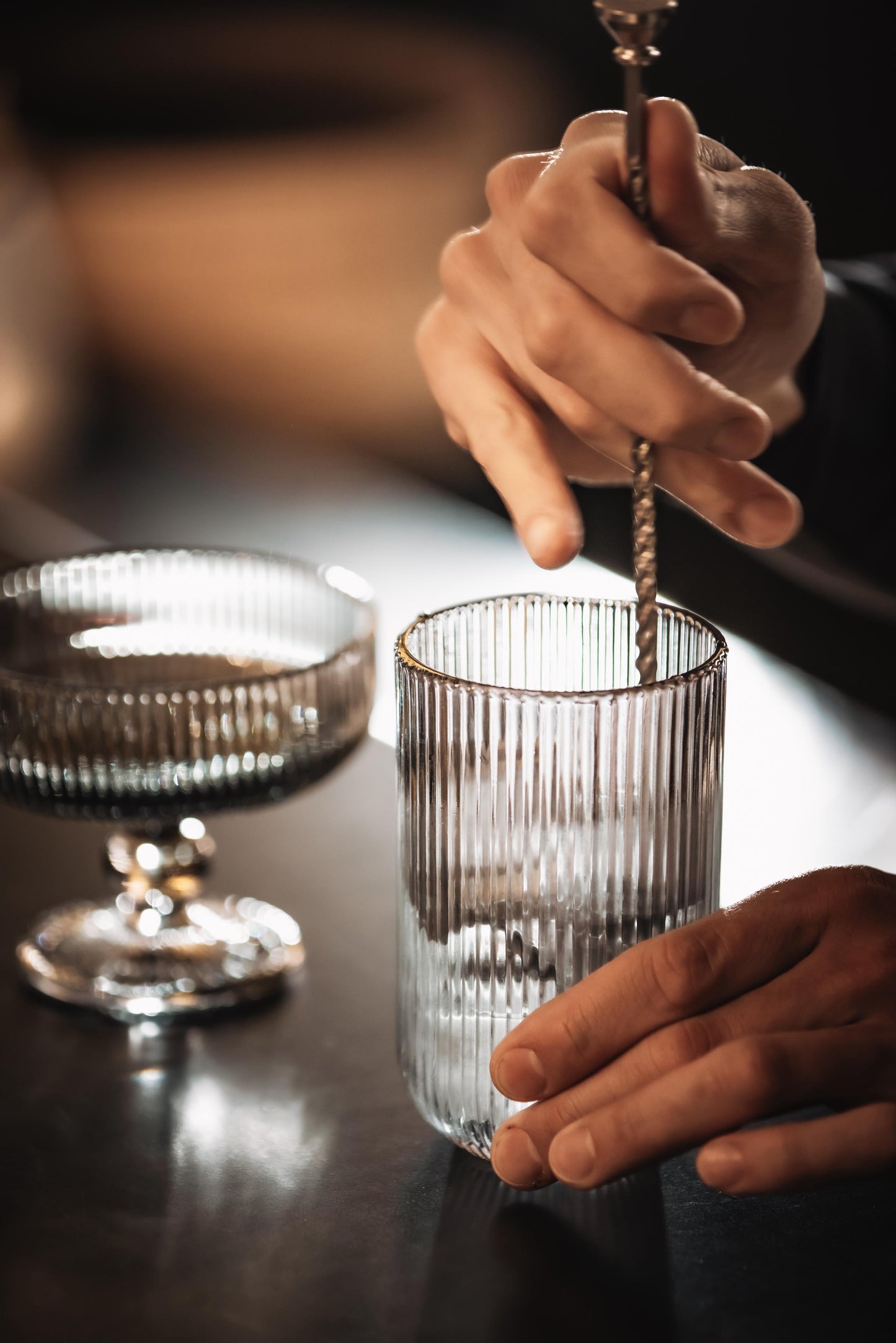 EDG Enzo De Gasperi - Set 4 Bicchieri Tumbler Acqua Righe H9 D7 cm Grigio Fumè