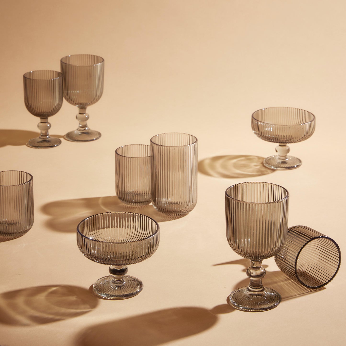 EDG Enzo De Gasperi - Set 6 Calici Acqua Righe H14 D8 cm Grigio Fumè