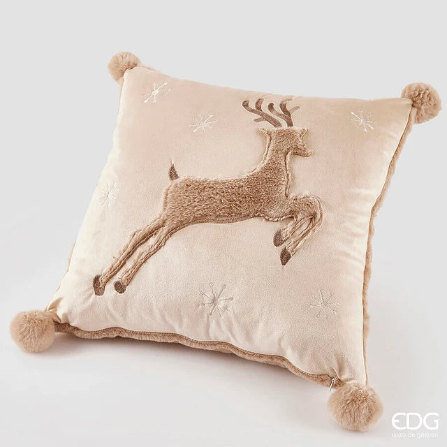 EDG - Cuscino Natale Renna Quadrato 45 x 45 Cm Camel