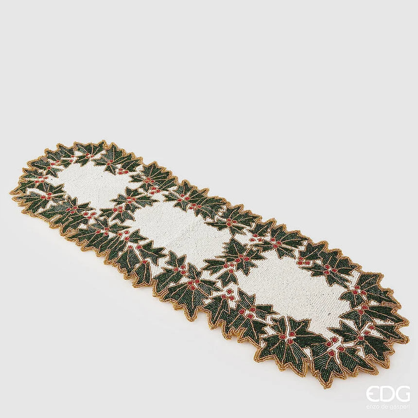 EDG - Runner Agrifoglio Natale con Perle L 90 Cm L 30 Cm