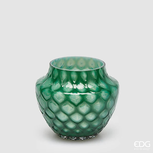 EDG - Vaso Honeycomb Nido d’Ape in Vetro Waterproof Verde H 17 cm D 20 cm