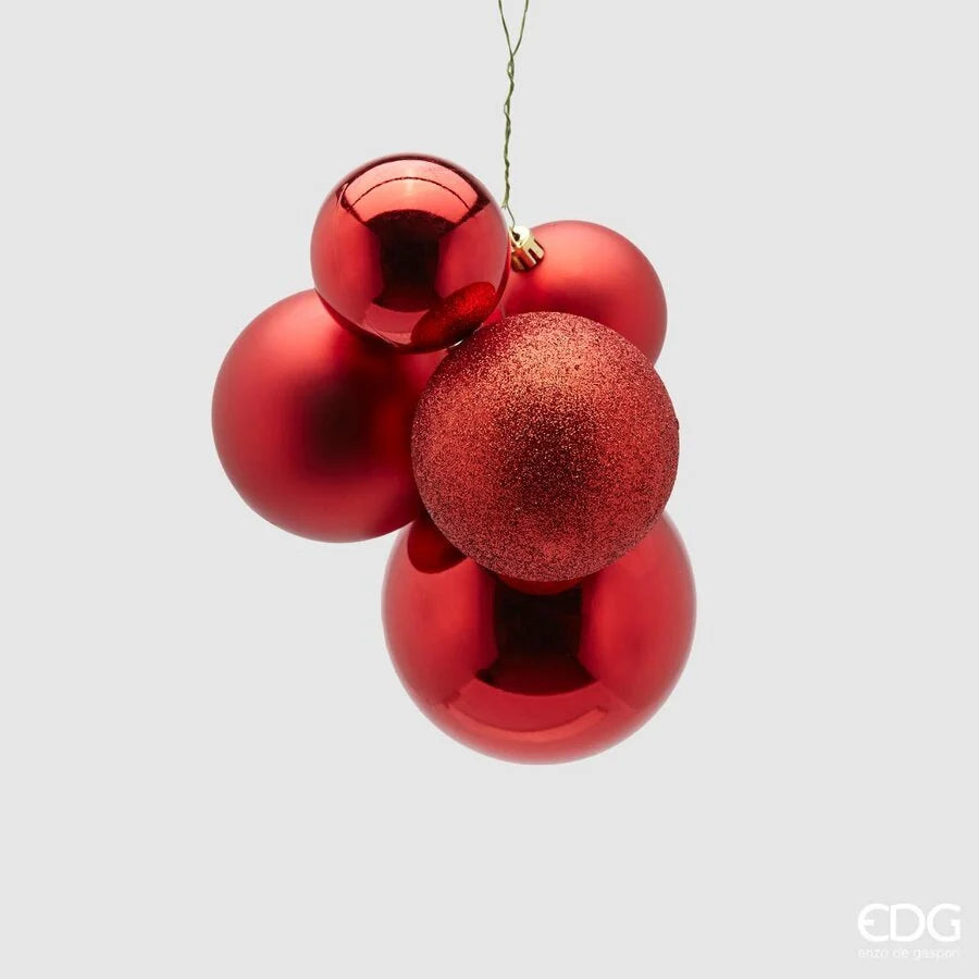 EDG - Palline di Natale Groovemix Decorazione Grappolo 5 pezzi Rosso