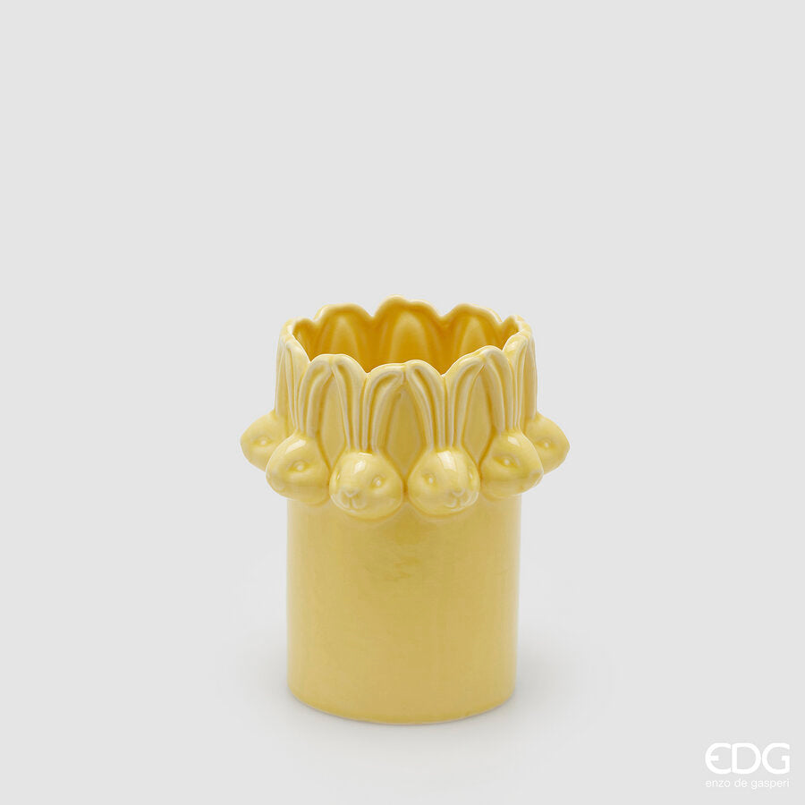 EDG - Vaso Cilindro Conigli H 19cm Giallo