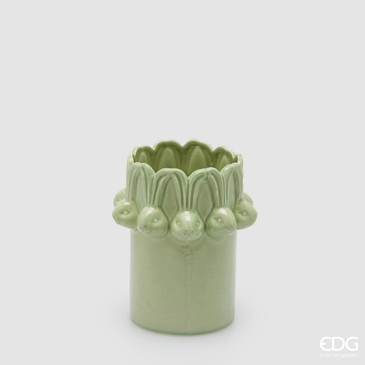 EDG - Vaso Cilindro Conigli H 19cm Verde