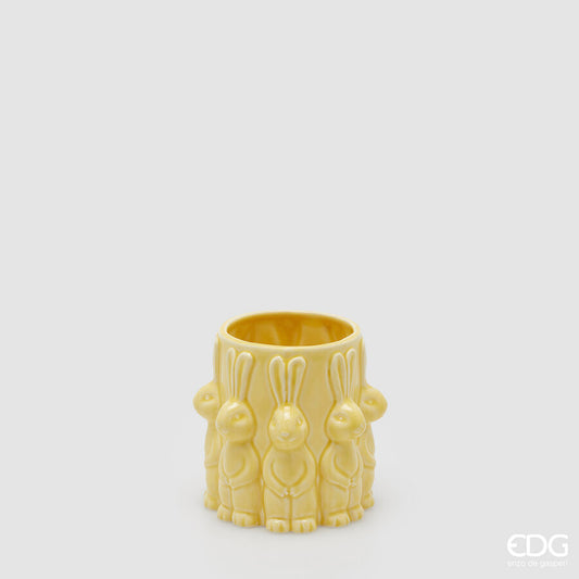 EDG - Vaso Cilindro Conigli H 13cm Giallo