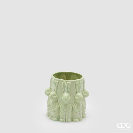 EDG - Vaso Cilindro Conigli H 13cm Verde