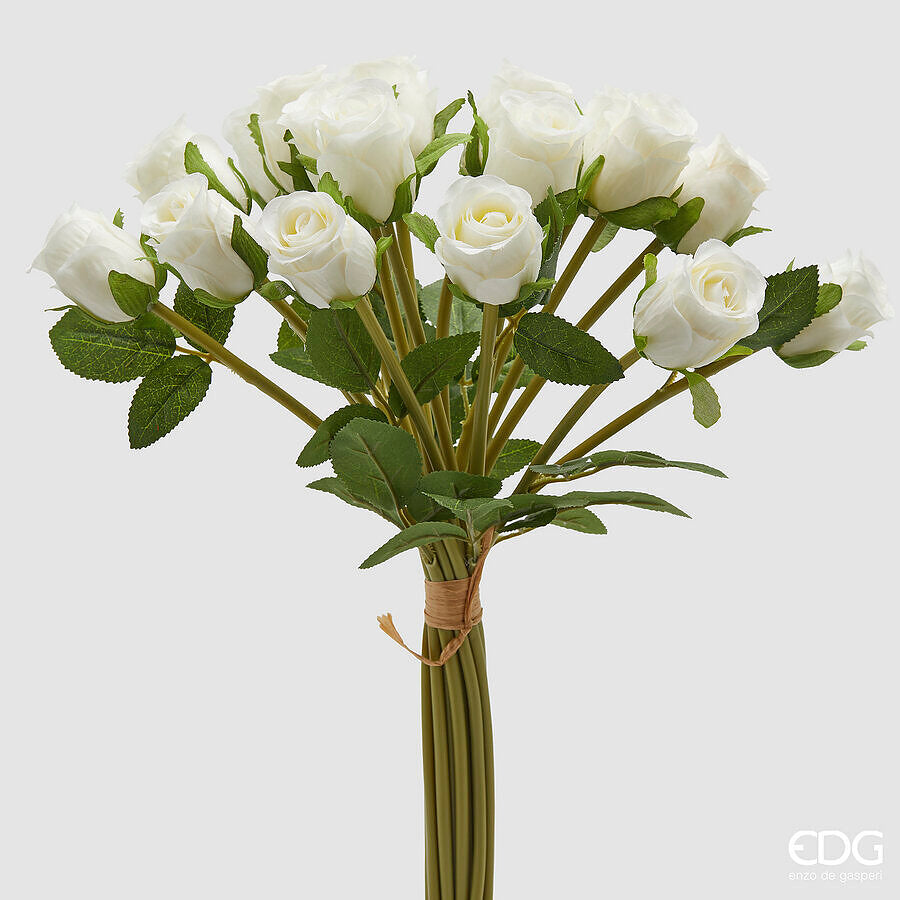 EDG - Mazzo Rose Con Foglie 18pz H 40cm Bianco