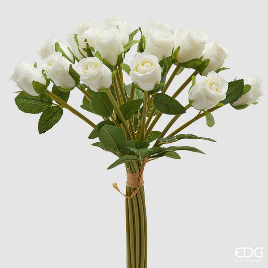 EDG - Mazzo Rose Con Foglie 18pz H 40cm Bianco