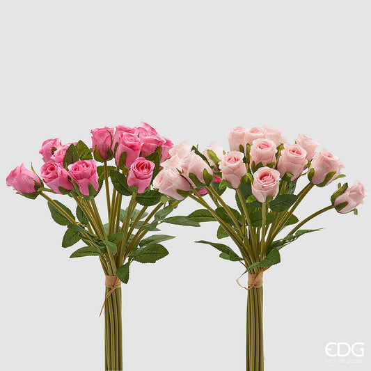 EDG - Mazzo Rose Con Foglie 18pz H 40cm Assortito Rosa