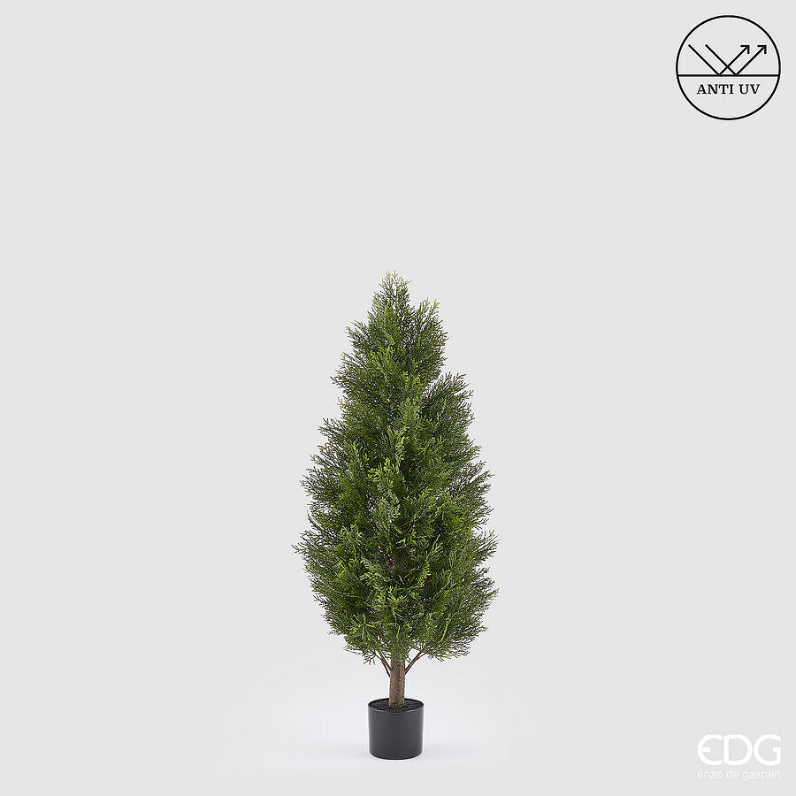 EDG - Pianta Artificiale Cipresso H 120 Cm Verde con Vaso Anti UV per Interno ed Esterno
