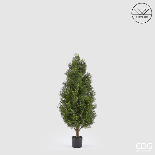 EDG - Pianta Artificiale Cipresso H 120 Cm Verde con Vaso Anti UV per Interno ed Esterno