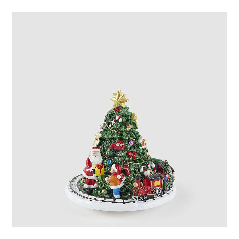 EDG - Carillon albero di natale con trenino decoro natalizio poliresina D15,5 H17 cm