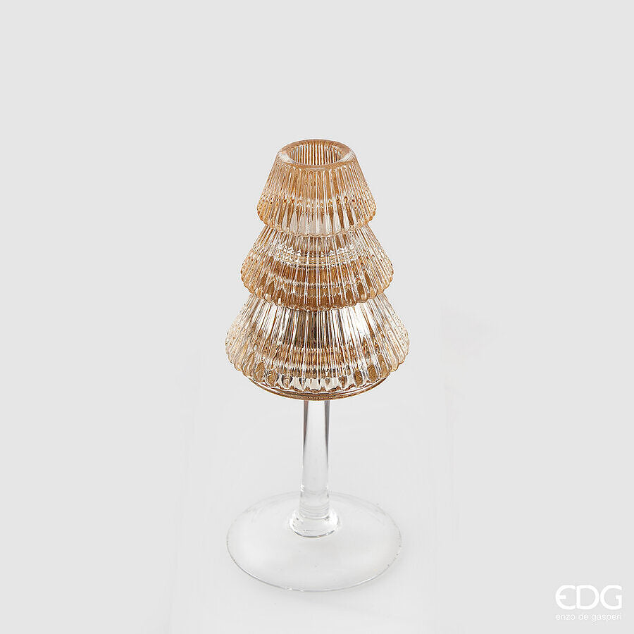 EDG - Portacandela Vetro Pino H19cm Ambra