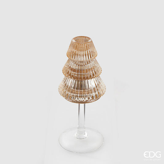 EDG - Portacandela Vetro Pino H19cm Ambra