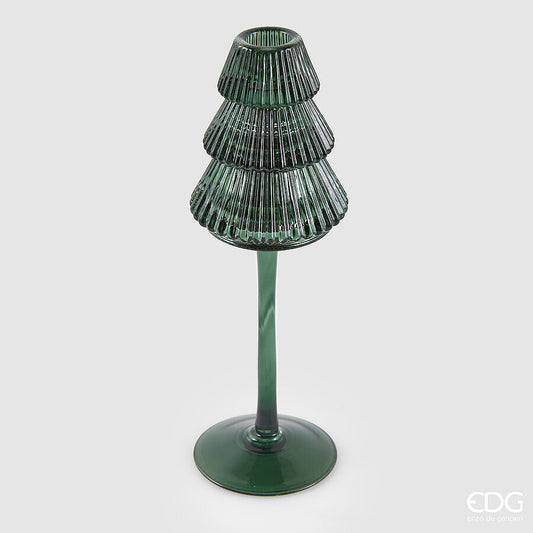 EDG - Portacandela Vetro Pino h 25cm Verde