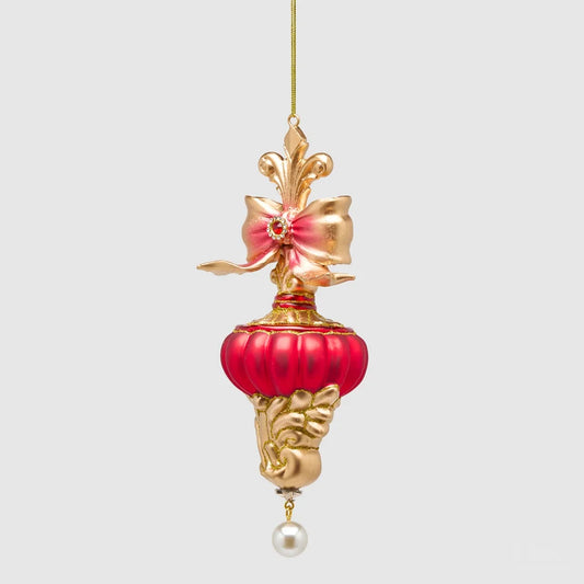 EDG - Addobbo Natalizio a Trottola con Fiocco Rosso e Oro in Vetro 20,5x7cm
