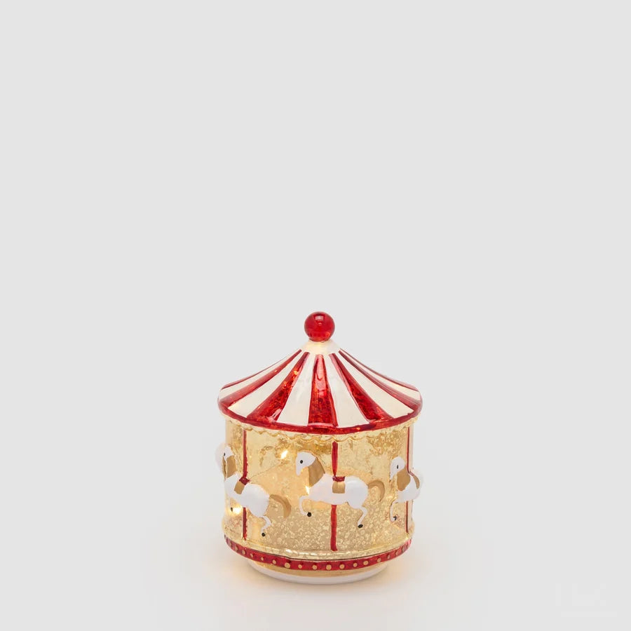 EDG - Giostra Natalizia Twist con LED Bianco e Rosso in Vetro 17x15cm