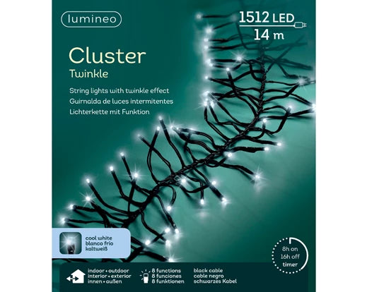 Garden Foggia - Luci Cluster 14 metri Luce Fredda Cavo Nero