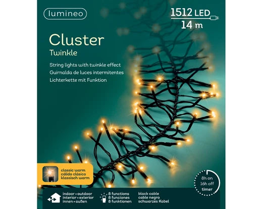 Garden Foggia - Luci Cluster 14 Metri 1512 led Filo nero Luce Gold