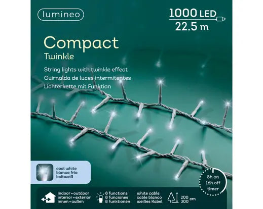 Garden Foggia - Luce Compact 1000 led 22,5 metri Luce Fredda Filo Bianco