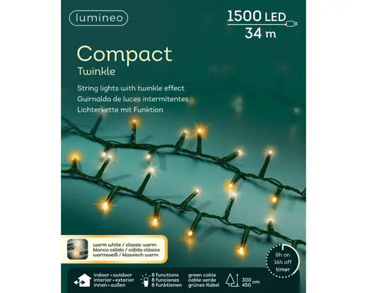 Garden Foggia - Luci Compact Filo Verde 1500 led 34 metri luci warm/classic White