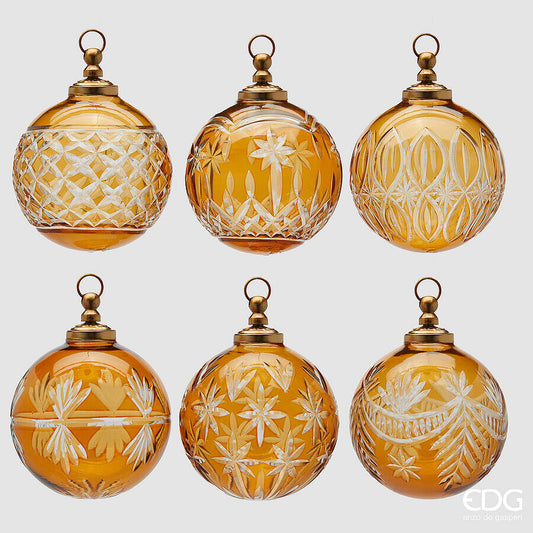 EDG - Addobbo Pallina in Vetro Ambra con Intagli Ø10 cm