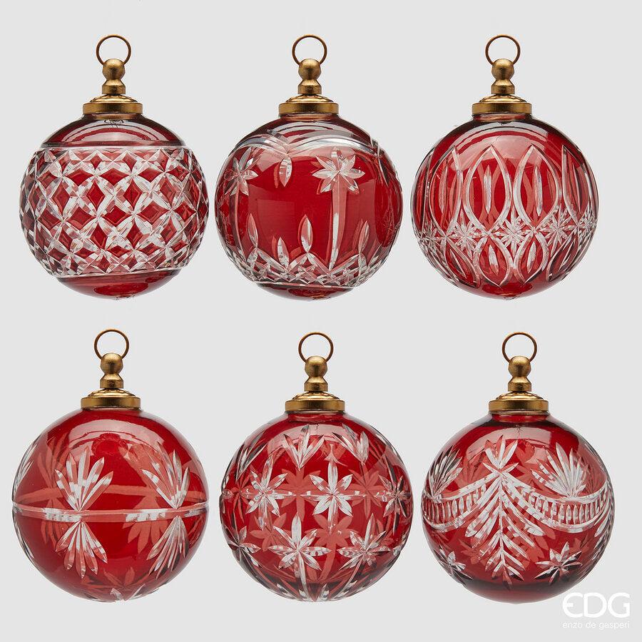 EDG -  Addobbo Pallina in Vetro Rosso con Intagli Ø10 cm
